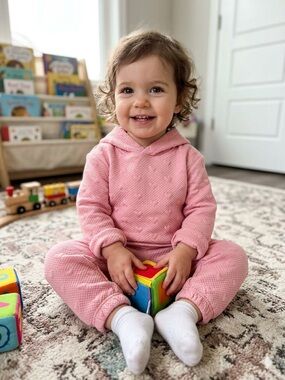ANDY & EVAN Pink Heart-Textured Hoodie & Jogger Set- 3T